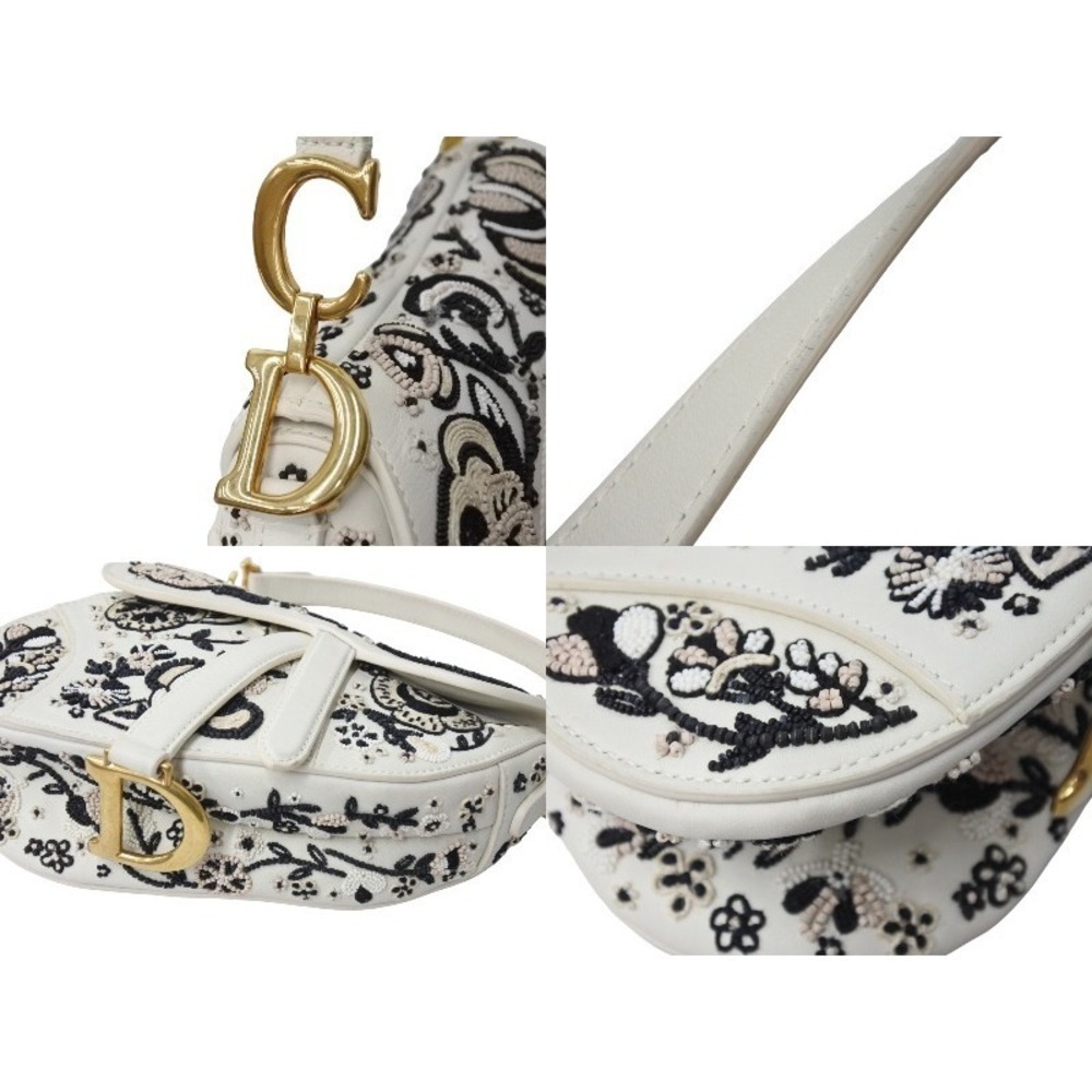 Dior black Christian Saddle calfskin beads handbag grained white Bag - Picture 7 of 10
